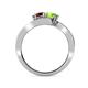 4 - Eleni Red Garnet and Peridot with Side Diamonds Bypass Ring 