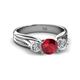 2 - Alyssa 6.00 mm Ruby and Diamond Three Stone Ring 