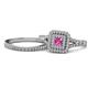 1 - Zinnia Prima Pink Sapphire and Diamond Double Halo Bridal Set Ring 