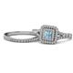 1 - Zinnia Prima Aquamarine and Diamond Double Halo Bridal Set Ring 
