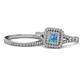 1 - Zinnia Prima Blue Topaz and Diamond Double Halo Bridal Set Ring 