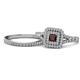 1 - Zinnia Prima Red Garnet and Diamond Double Halo Bridal Set Ring 