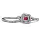 1 - Zinnia Prima Ruby and Diamond Double Halo Bridal Set Ring 