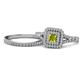 1 - Zinnia Prima Yellow and White Diamond Double Halo Bridal Set Ring 