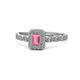 1 - Gloria Prima Emerald Cut Rhodolite Garnet and Diamond Halo Engagement Ring 