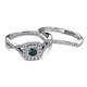 4 - Maisie Prima London Blue Topaz and Diamond Halo Bridal Set Ring 