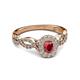 4 - Susan Prima Ruby and Diamond Halo Engagement Ring 