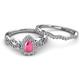 5 - Susan Prima Pink Tourmaline and Diamond Halo Bridal Set Ring 