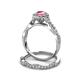 6 - Susan Prima Pink Tourmaline and Diamond Halo Bridal Set Ring 