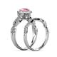 7 - Susan Prima Pink Tourmaline and Diamond Halo Bridal Set Ring 