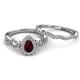 5 - Susan Prima Red Garnet and Diamond Halo Bridal Set Ring 