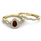 5 - Susan Prima Red Garnet and Diamond Halo Bridal Set Ring 