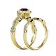 7 - Susan Prima Red Garnet and Diamond Halo Bridal Set Ring 