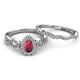 5 - Susan Prima Rhodolite Garnet and Diamond Halo Bridal Set Ring 