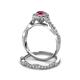 6 - Susan Prima Rhodolite Garnet and Diamond Halo Bridal Set Ring 