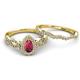 5 - Susan Prima Rhodolite Garnet and Diamond Halo Bridal Set Ring 