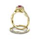 6 - Susan Prima Rhodolite Garnet and Diamond Halo Bridal Set Ring 