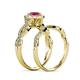 7 - Susan Prima Rhodolite Garnet and Diamond Halo Bridal Set Ring 