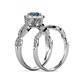 7 - Susan Prima London Blue Topaz and Diamond Halo Bridal Set Ring 