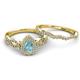 5 - Susan Prima Aquamarine and Diamond Halo Bridal Set Ring 