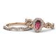 1 - Susan Prima Rhodolite Garnet and Diamond Halo Bridal Set Ring 