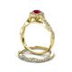 6 - Susan Prima Ruby and Diamond Halo Bridal Set Ring 