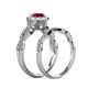 7 - Susan Prima Ruby and Diamond Halo Bridal Set Ring 