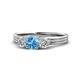 1 - Alyssa 0.93 ctw (5.50 mm) Round Blue Topaz and Lab Grown Diamond Three Stone Engagement Ring 