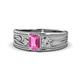 1 - Aileen Bold 7x5 mm Emerald Shape Pink Sapphire Solitaire Wide Band Promise Ring 