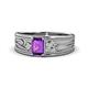 1 - Aileen Bold 7x5 mm Emerald Shape Amethyst Solitaire Wide Band Promise Ring 