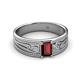 2 - Aileen Bold Emerald Cut Red Garnet Solitaire Wide Band Promise Ring 