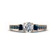 1 - Valene Blue and White Diamond Three Stone with Side Blue Diamond Ring 