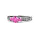 1 - Valene Pink Sapphire Three Stone with Side Diamond Ring 