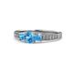 1 - Valene Blue Topaz Three Stone with Side Diamond Ring 