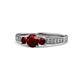 1 - Valene Red Garnet Three Stone with Side Diamond Ring 