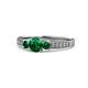 1 - Valene Emerald Three Stone with Side Diamond Ring 