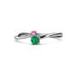 1 - Lucie 4.10 mm Bold Round Pink Sapphire and Emerald 2 Stone Promise Ring 