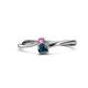 1 - Lucie 4.10 mm Bold Round Pink Sapphire and Blue Diamond 2 Stone Promise Ring 