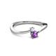 2 - Lucie 4.10 mm Bold Round White Sapphire and Amethyst 2 Stone Promise Ring 