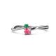 1 - Lucie 4.10 mm Bold Round Emerald and Pink Tourmaline 2 Stone Promise Ring 