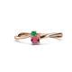 1 - Lucie 4.10 mm Bold Round Emerald and Rhodolite Garnet 2 Stone Promise Ring 