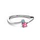 2 - Lucie 4.10 mm Bold Round Aquamarine and Pink Tourmaline 2 Stone Promise Ring 
