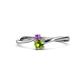 1 - Lucie 4.10 mm Bold Round Amethyst and Peridot 2 Stone Promise Ring 