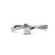 1 - Lucie 4.10 mm Bold Round Amethyst and White Sapphire 2 Stone Promise Ring 