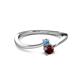 2 - Lucie 4.10 mm Bold Round Blue Topaz and Red Garnet 2 Stone Promise Ring 