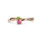 1 - Lucie 4.10 mm Bold Round Peridot and Pink Tourmaline 2 Stone Promise Ring 