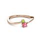 2 - Lucie 4.10 mm Bold Round Peridot and Pink Tourmaline 2 Stone Promise Ring 