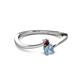 2 - Lucie 4.10 mm Bold Round Red Garnet and Aquamarine 2 Stone Promise Ring 