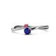 1 - Lucie 4.10 mm Bold Round Rhodolite Garnet and Blue Sapphire 2 Stone Promise Ring 