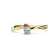 1 - Lucie 4.10 mm Bold Round Rhodolite Garnet and Aquamarine 2 Stone Promise Ring 